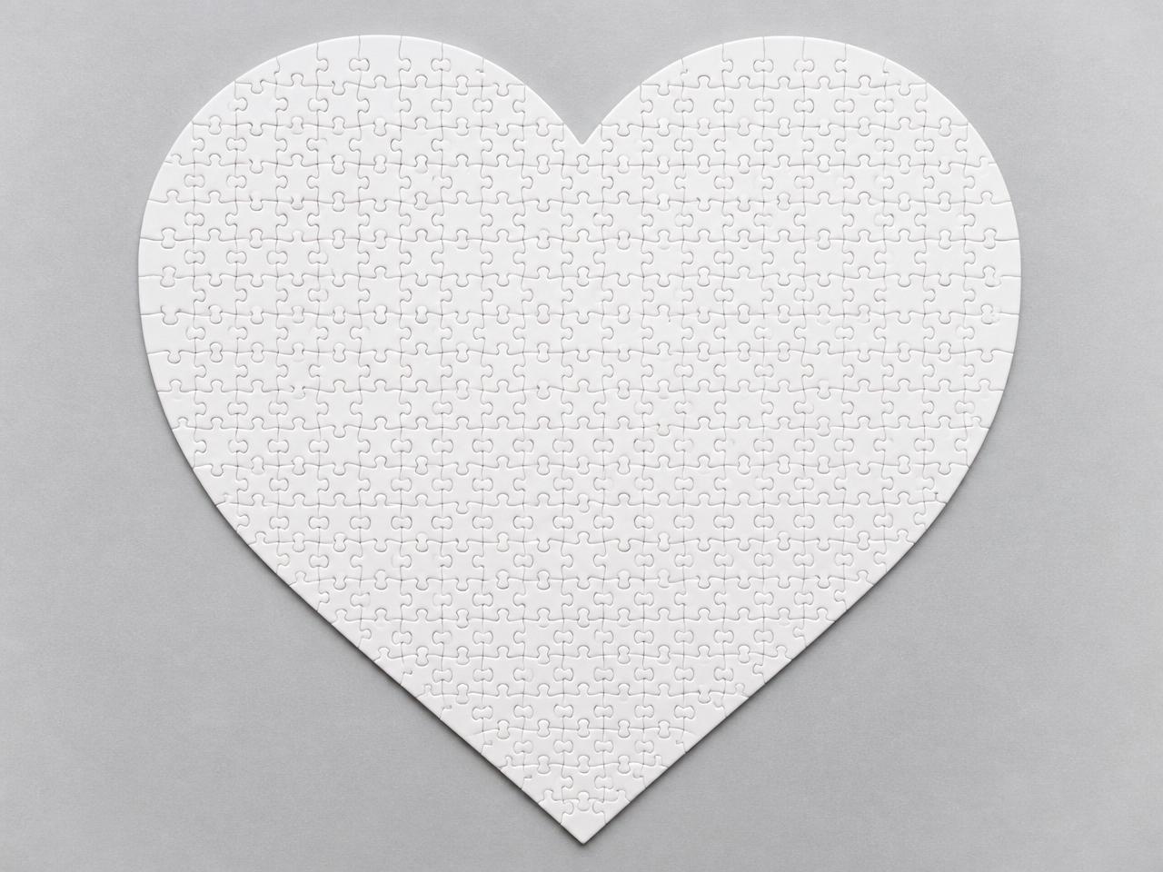 Blank white heart-shaped jigsaw puzzle before printing